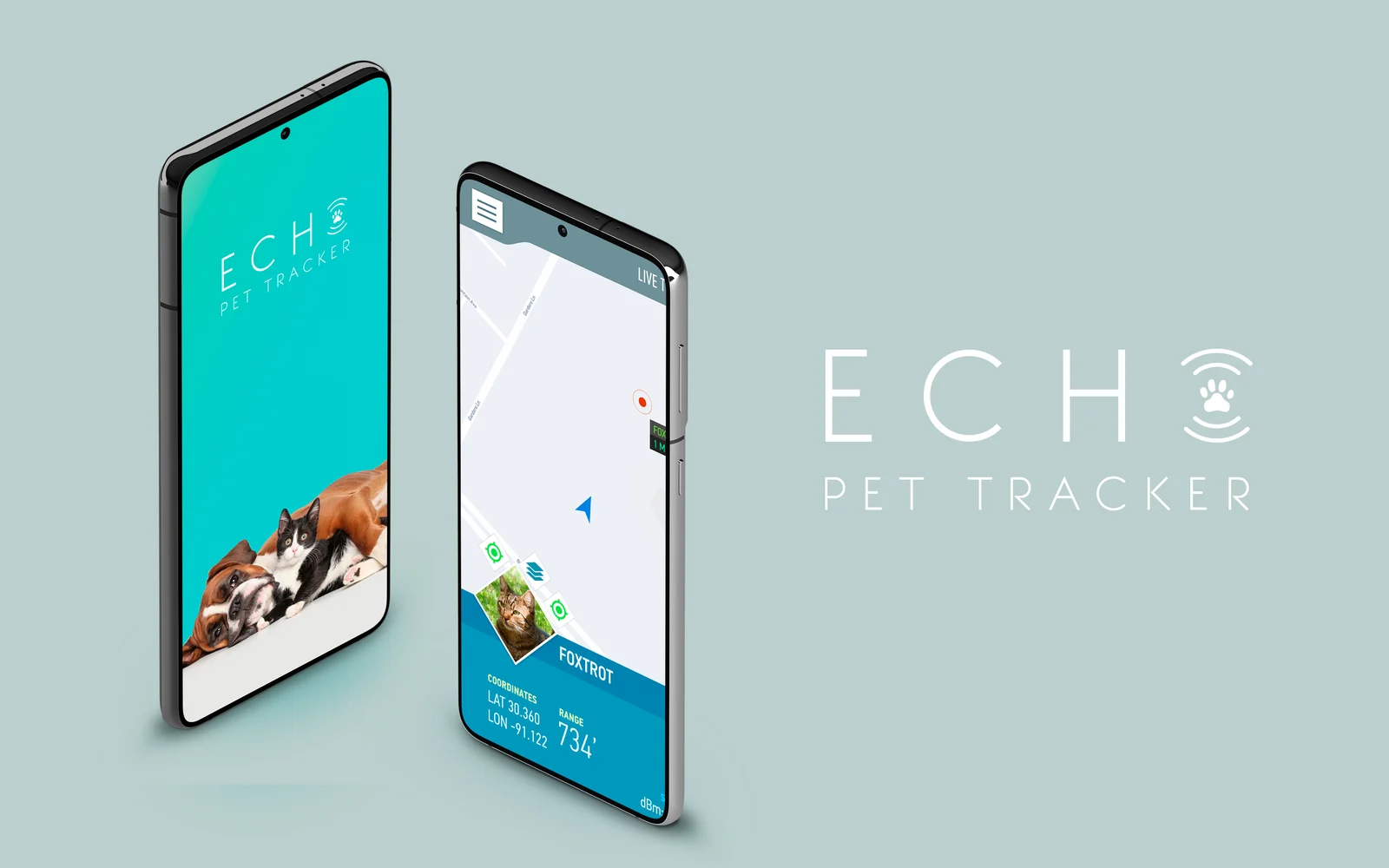 Echo Pet Tracker mobile app and miniature tracker